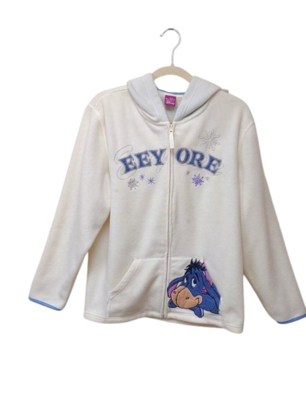 Disney Vintage Eeyore LS Full Zip Embroidered Graphics LS Fleece White Hoodie